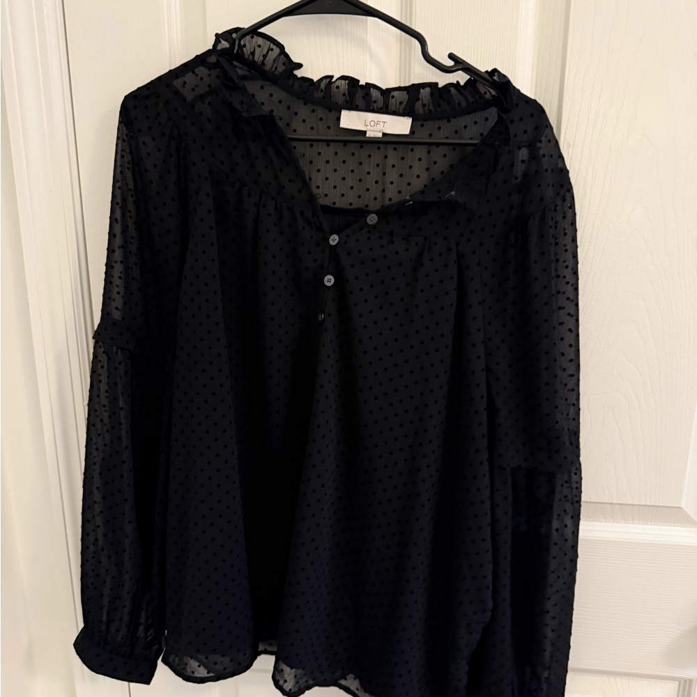 LOFT Black Sheer Polka Dot Blouse